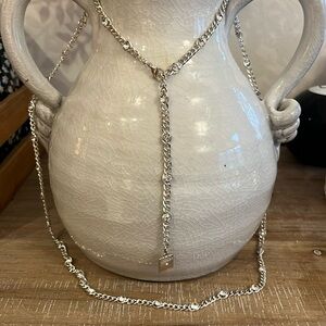 Anne Klein Sparkling Silver Chain and Rhinestone Station Necklace 42”